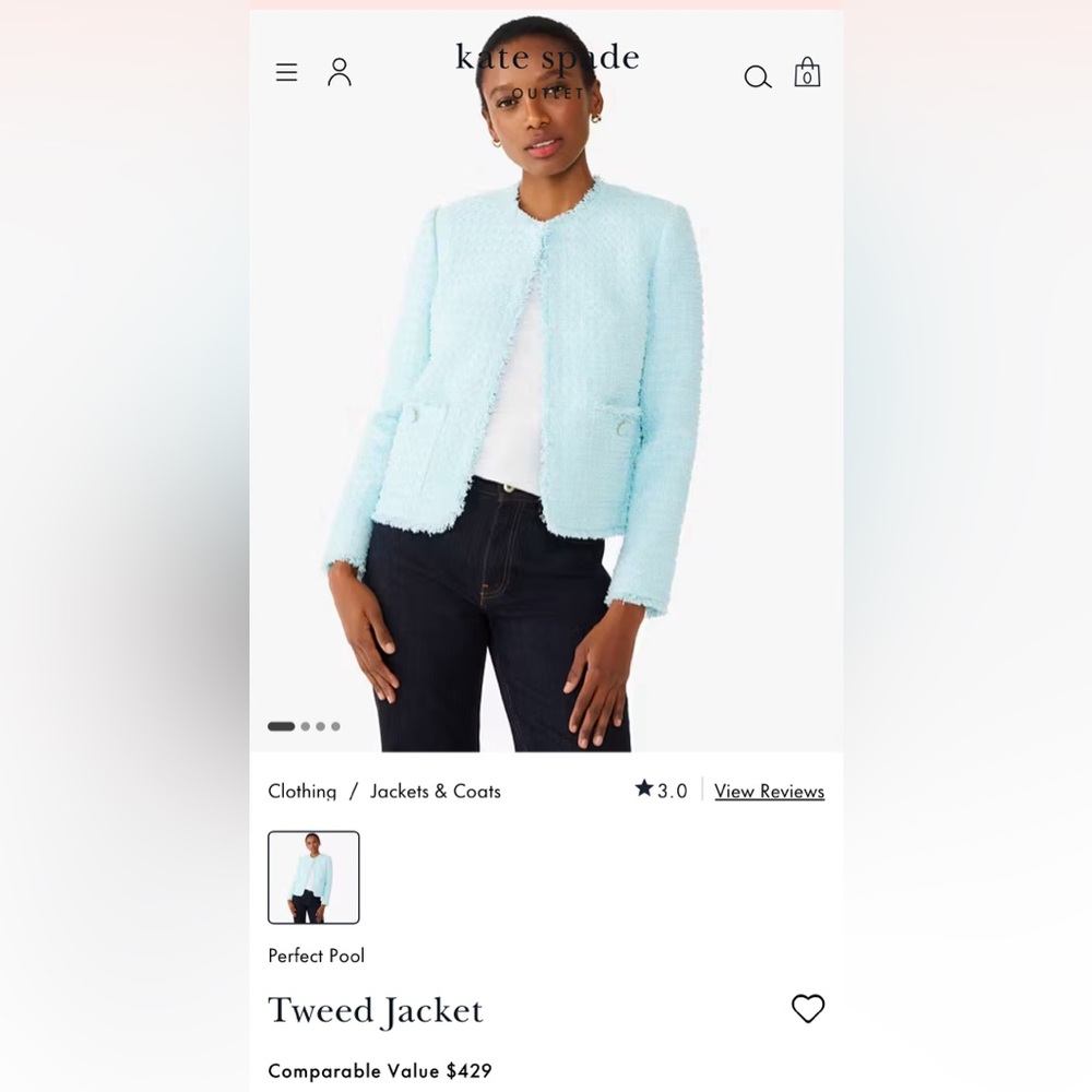 Kate Spade blue tweed jacket NWT